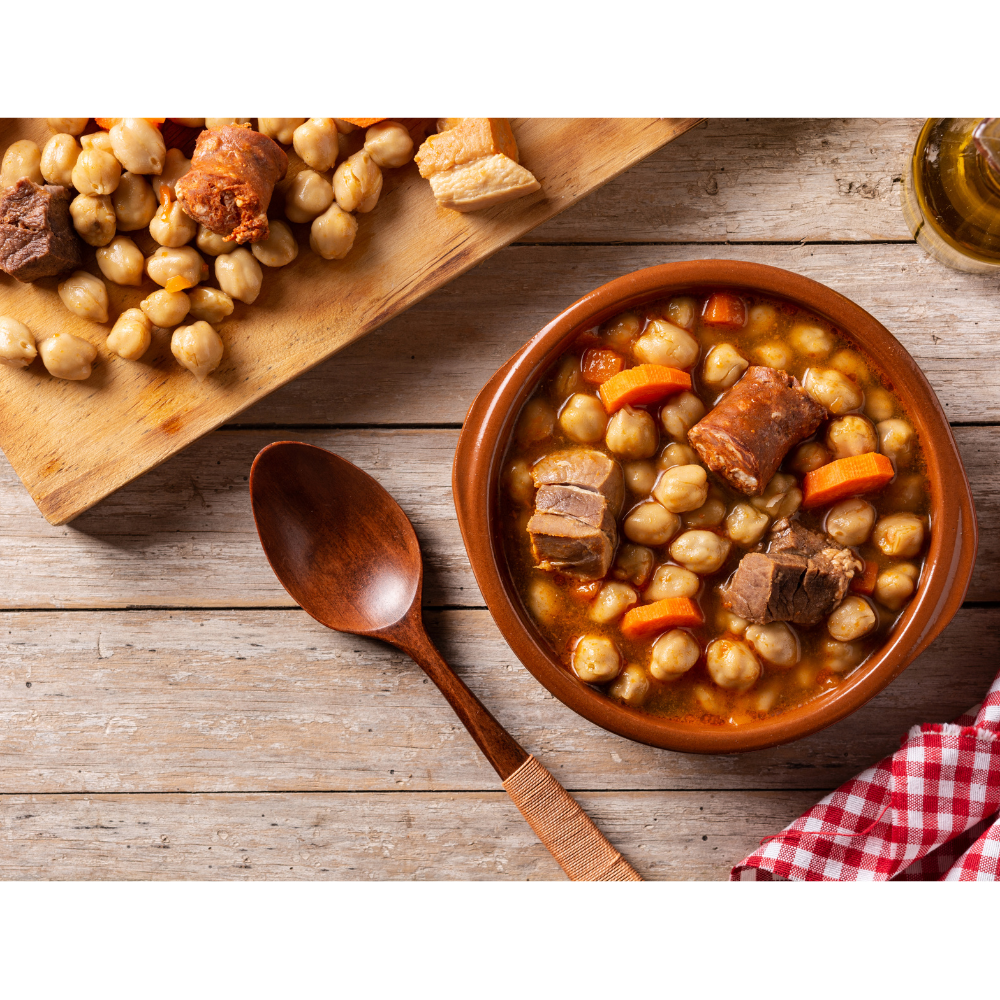 Cocido de Garbanzos con Costilla de Cerdo, Caldo de Jamón y Chorizo en Tarro de Cristal 445 Gr