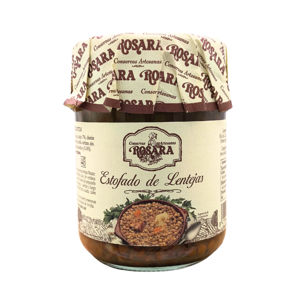 Estofado de Lentejas Pardina Cocidas con Chorizo, Patata y Zanahoria en Aceite de Oliva, Bote de Cristal 445Ml | Plato Preparado