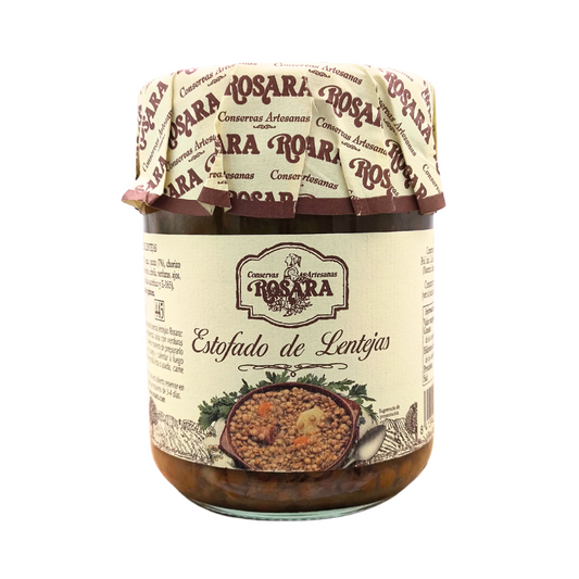 Estofado de Lentejas Pardina Cocidas con Chorizo, Patata y Zanahoria en Aceite de Oliva, Bote de Cristal 445Ml | Plato Preparado