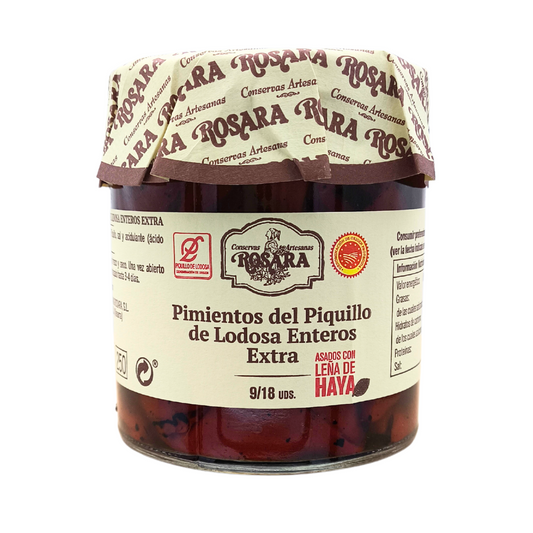 Pimientos Piquillo de Lodosa DOP  Bote de Cristal 250 Gr 9/18 Ud - Pimientos del Piquillo Extra | Rosara